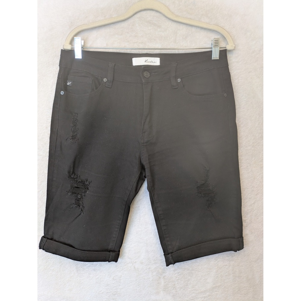 KanCan Bermuda Shorts Women's 11/29 Black Distressed Spandex Blend